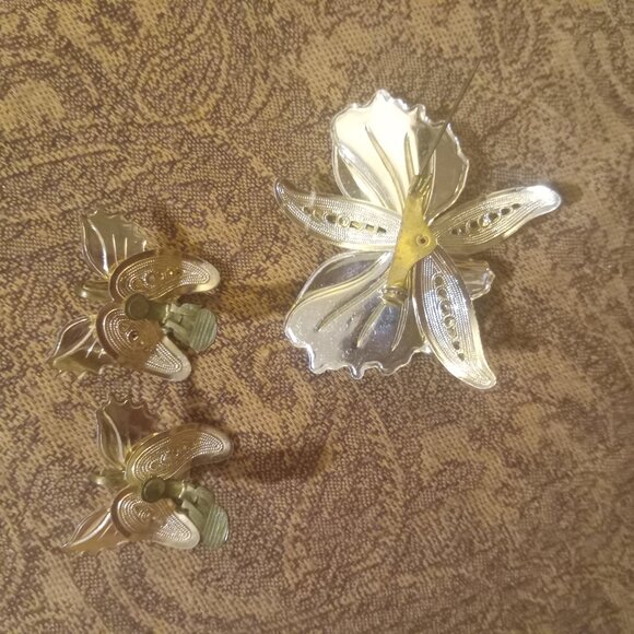 Antique  art noveau Pinchbeck  Sugared Enamelled brooch w/matching earrings-SET - Picture 3 of 13